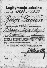 Legitymacja szkolna - 1938r.